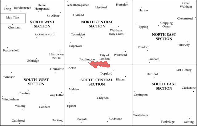 [Outline plan showing the six sheets of the map]